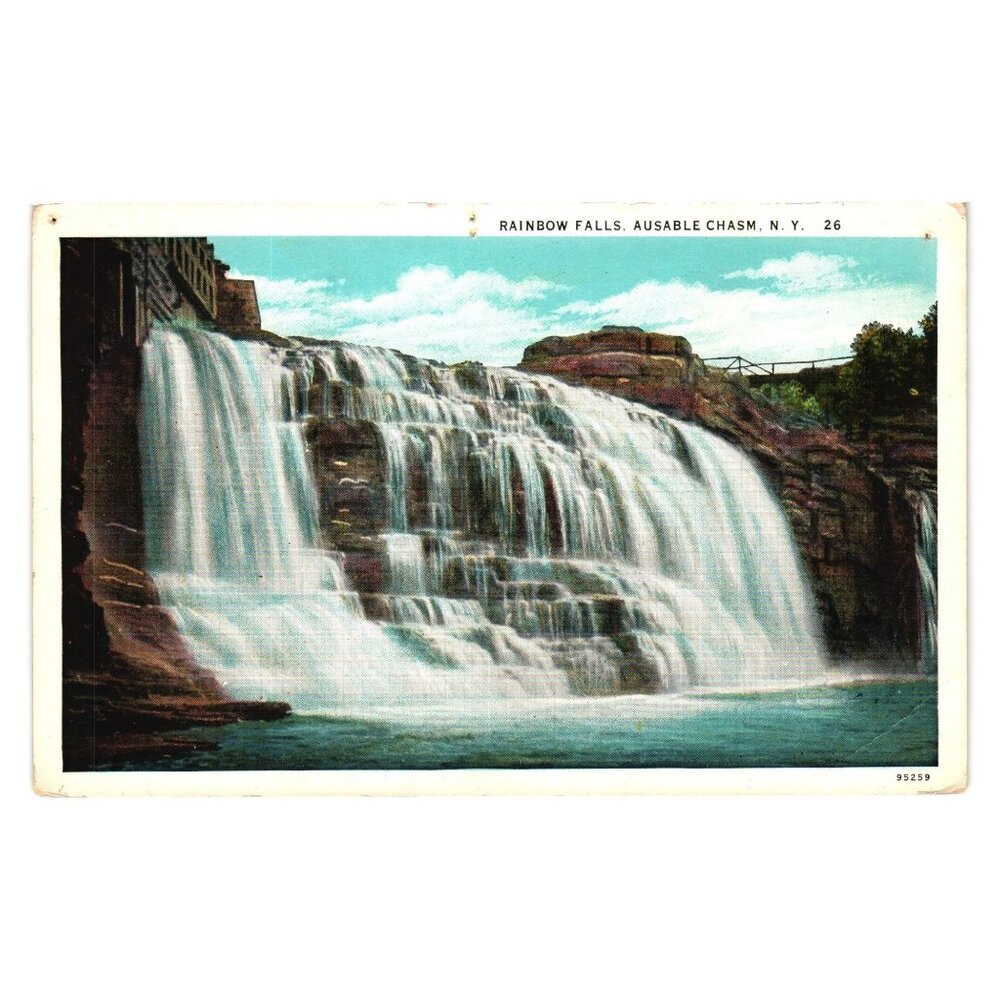 Vintage Rainbow Falls Ausable Chasm New York Scenic Landscape Postcard